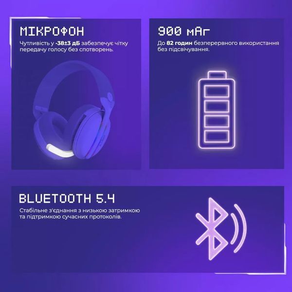 Навушники бездротові Proove Gaming Glimmer (APP) Black/Purple (WHGL00022016) 030172 фото