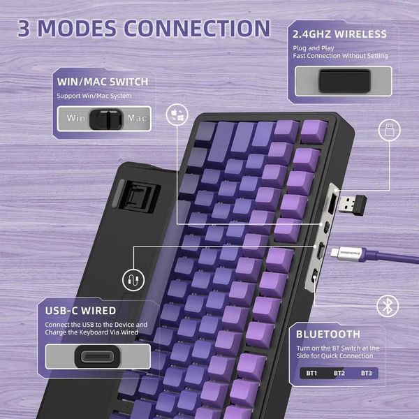 Клавіатура бездротова Attack Shark X85 Gradient Purple (6972792471594) 060233 фото