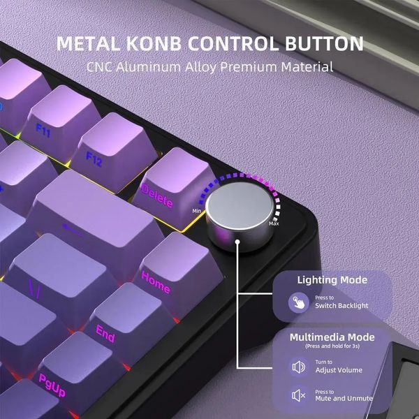 Клавіатура бездротова Attack Shark X85 Gradient Purple (6972792471594) 060233 фото