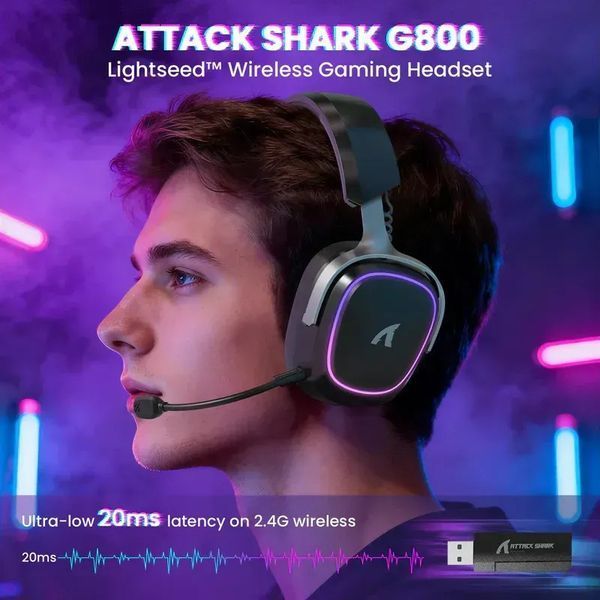 Навушники бездротові Attack Shark G800 Black (6972792472713) 030174 фото