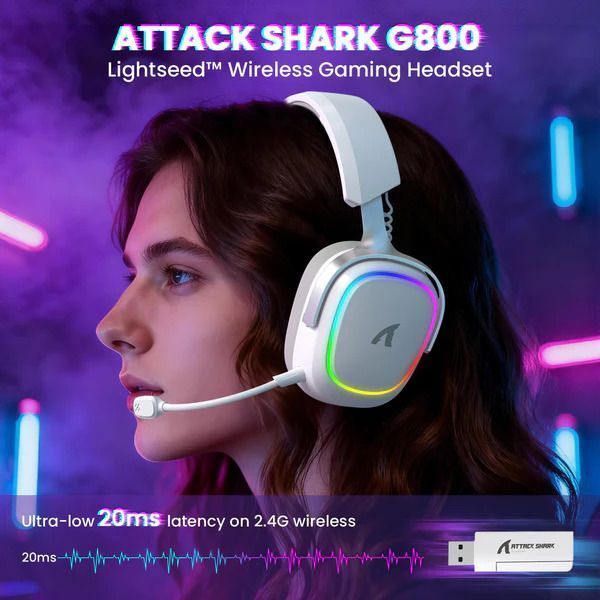 Навушники бездротові Attack Shark G800 White (6972792472706) 030175 фото