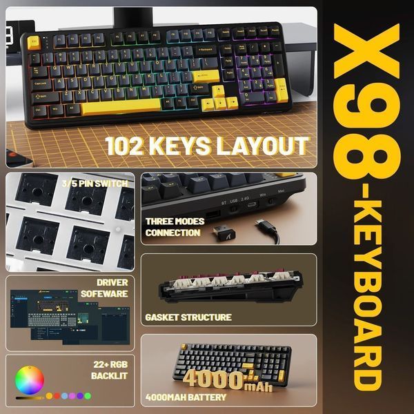 Клавіатура бездротова Attack Shark X98 Star Black ENG/UKR (AS-6972792471976-SB-UA) 060237 фото