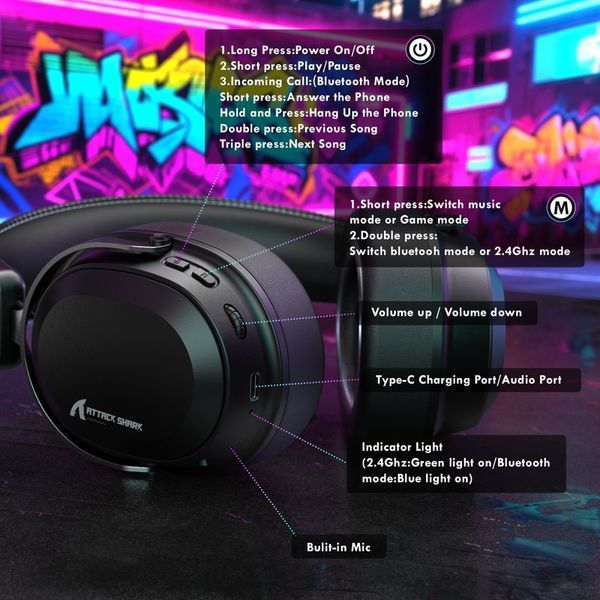 Навушники бездротові Attack Shark L30 Pro Wireless Black  (AS-6979033730205-B) 030176 фото