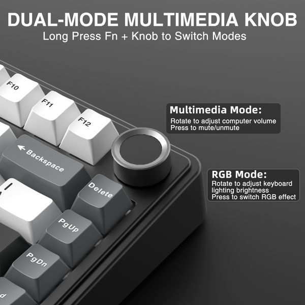 Клавіатура бездротова Aula F75 HE Dragan King Magnetic Switch Black/White/Gray (6978080506993) 060240 фото